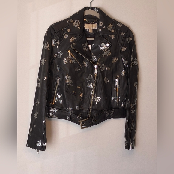Michael Kors Jackets & Blazers - Michael Kors Leather Jacket Women's Medium Floral Biker Motorcycle Size Small